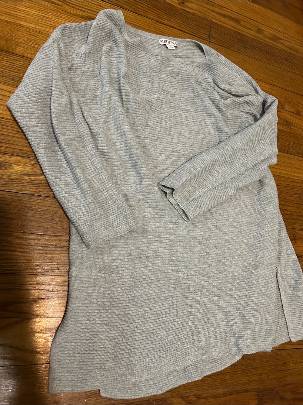 Merona Light Gray Ribbed Scoop-Neck Pullover